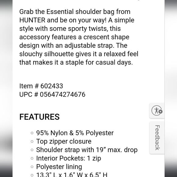 Hunter Essentials Shoulder Bag- Off White